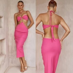 Lisa Maree Lost in Paris Cutout Midi Dress in Pink